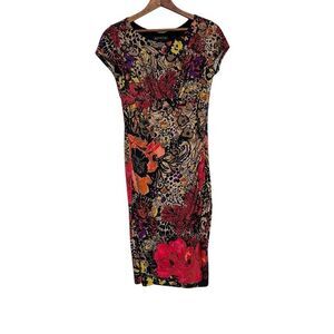 Jones New York Vibrant Print Slim Fit Stretch Sheath Dress Multicolor Size 4